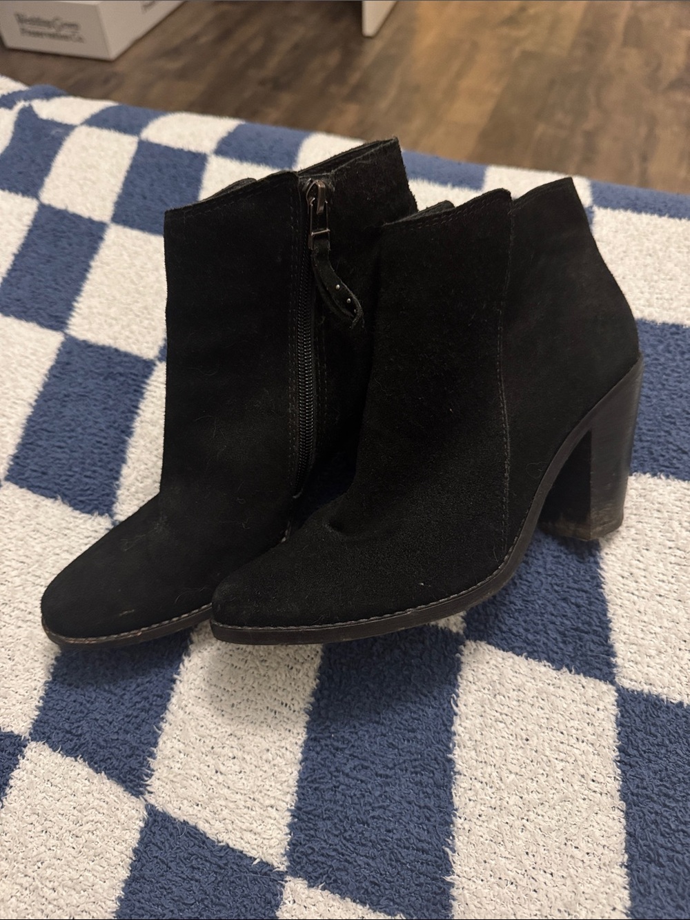 Dolce Vita Women’s Black Suede Ankle Booties with Block Heel